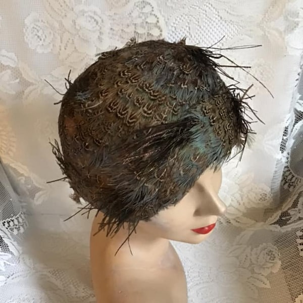 Vintage 1950's 1960's Hat *Jack McConnell Boutique* Genuine Pheasant And Peacock Feathers Hat