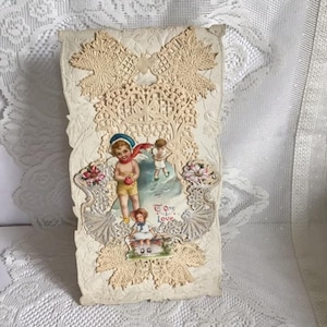 Edwardian 1910's To 1920's Valentine Card With Easel Stand Adorned With Paper Lace sold as is!