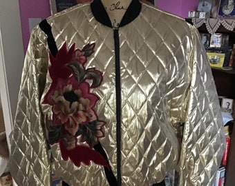 Vintage 1980s 1990s Jacket Bomber Deadstock NOS With Original Price Tag Quilted Style GOLD METALLIC Label Is *Southern Stitches And More*