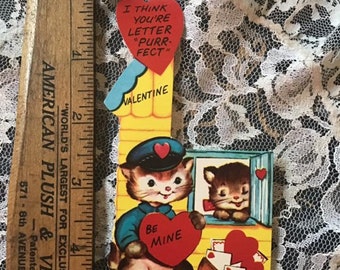 Vintage 1960's 1970's Valentine Card Kitty Cats Paper Ephemera Scrap Booking Arts Crafts Collectible Memorabilia Re-Purpose