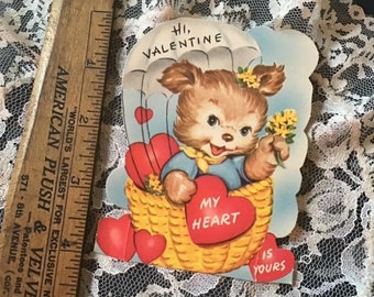 Vintage 1950's 1960's Valentine Card Cute Puppy Paper Ephemera Scrap Booking Arts Crafts Collectible Memorabilia Re-Purpose