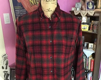 Vintage 1960's 1970's Blouse Shirt Wool Plaid *Lady Pendleton* Red Black Light Yellow Trashed Has Issues Sold As is!!