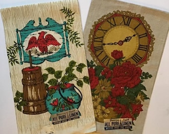 Vintage 1950's 1960's Hand Towels Deadstock/Never Used Pure Linen 'Paris Prints' Colorful Beautiful Each Sold Separately