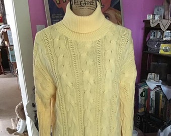 Jahrgang 1980 1990 Pullover Turtleneck Pullover Tunika Stil gelb Kabel stricken * Strick Landung LTD.*