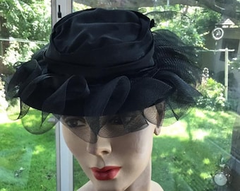 Vintage 1940's Hat Black Tilt Art Deco Hat (Has An Issue Sold As Is)!