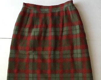 Vintage 1960's Skirt Wool Plaid Red & Gray *A Ronbary Classic*