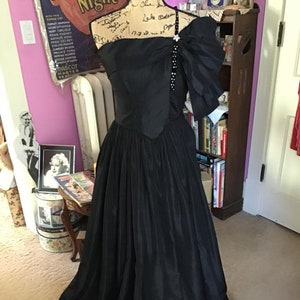 Vintage 1940s Dress Long Formal Gown Dark Black Corrin Original Velvet Rhinestone Shoulder Strap Has Condition Issues Sold AS IS!