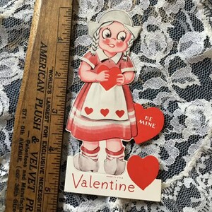 Vintage 1930's 1940's Valentine Mechanical Card Dutch Girl Holland Wooden Shoes Paper Ephemera Arts Crafts Scrap Booking Re-Purpose