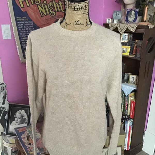 Vintage 1970's Sweater Pullover 100% Acrylic Light Brown Unisex Guys Gals