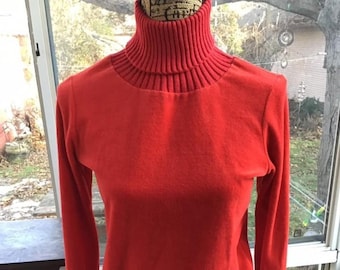 Vintage 1970's Turtleneck Sweater Pullover Top Red Cotton Polyester Feels Soft As Velour *Sears THE FASHION PLACE*