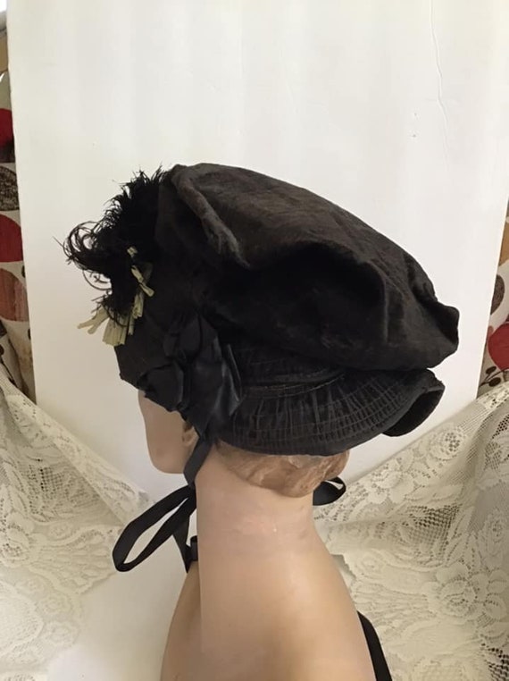 Victorian 1880's 1890's Bonnet Black With Black R… - image 7