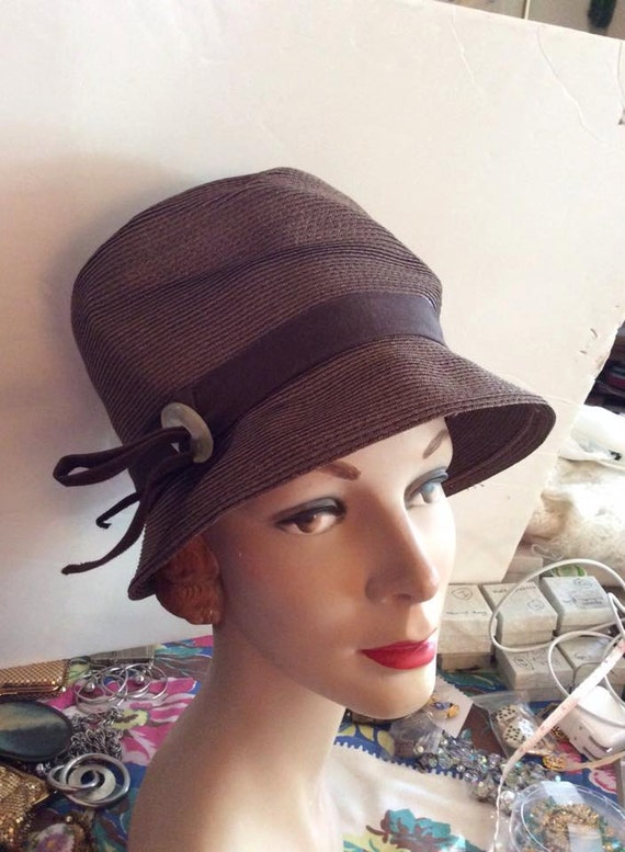 Vintage 1950s Hat Brown Straw Styled By Juli-Kay C