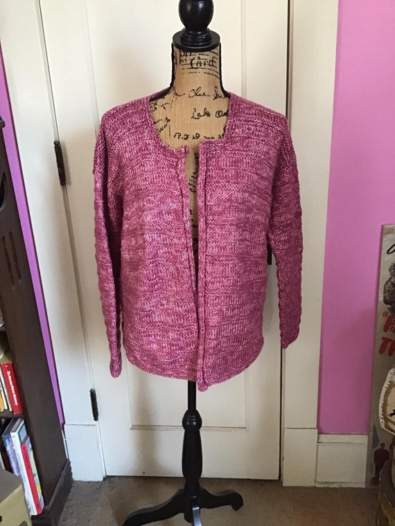 Vintage 1990 s Sweater Cardigan Handmade hand Knit Dusty Mauve
