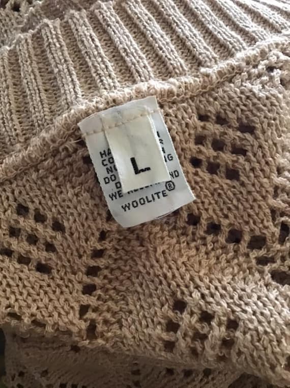 Vintage 1970's Sweater Cardigan Light Beige With … - image 2