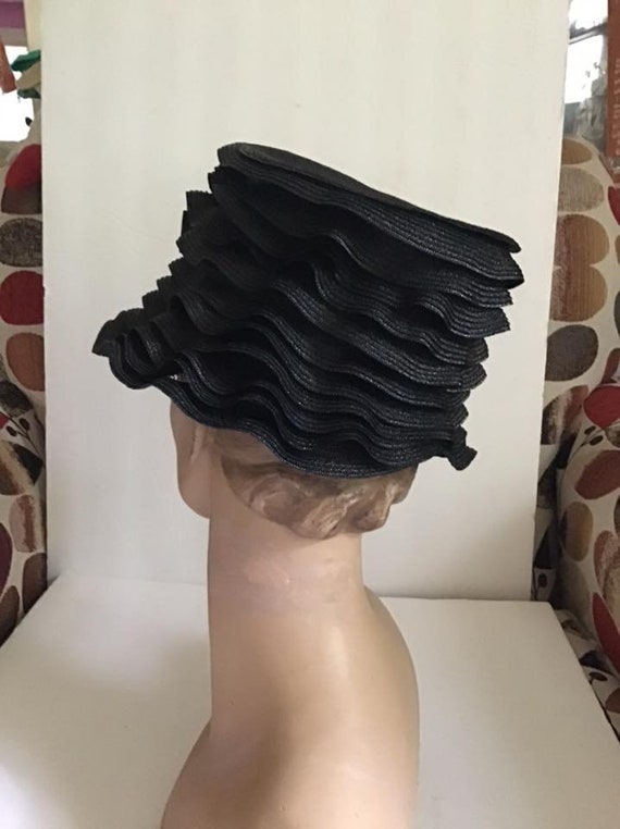 Vintage 1950's Hat Slight Bucket Style Dark Black… - image 7