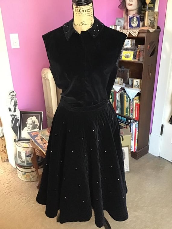 Vintage 1950's Skirt Blouse 2 Piece Ensemble Blac… - image 1