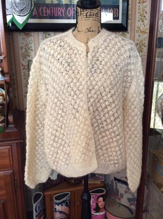 Vintage 1950s 1960s Sweater Off White Appears Han… - image 2