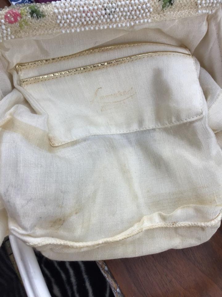 Lumured ヴィンテージ　50 ‘s 古くて素敵なビーズバッグ　アイボリー Vintage 1950s 1960s Handbag Purse *by Lumured Made in USA