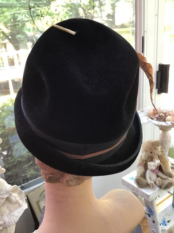 Vintage Early 1960s Hat Black Fedora Style  Label… - image 8