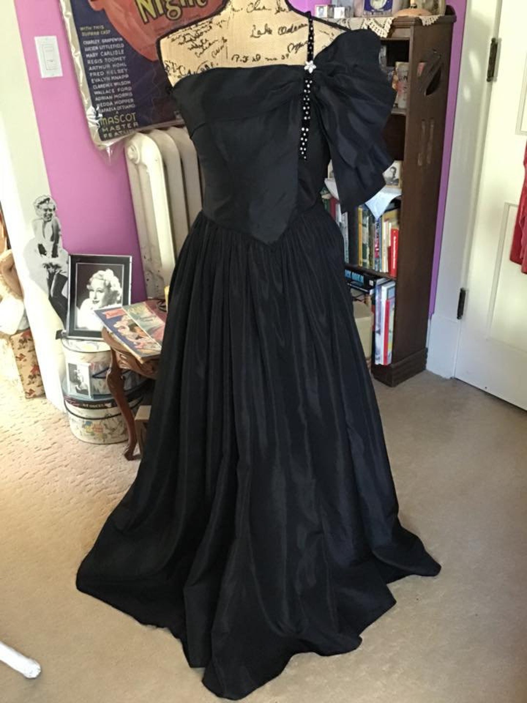 Vintage 1940s Dress Long Formal Gown Dark Black Corrin - Etsy