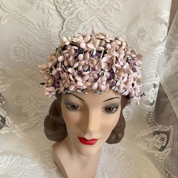 Vintage 1950's 1960's Hat Lavender Woven Straw Ad… - image 8