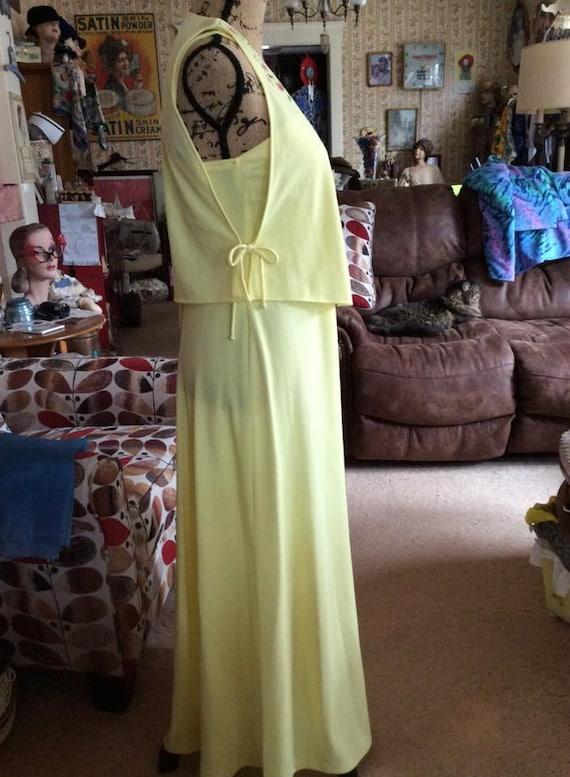 Vintage 1960s 1970s Dress 2 Piece Ensemble Yellow… - image 3