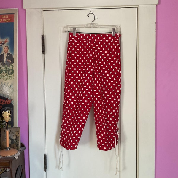 Vintage 1950's 1960's Pedal Pusher/Clam Digger Pants Red Cotton With White Polka Dots **Sharpees Sportswear* SMALLER SIZE SEE Measurements