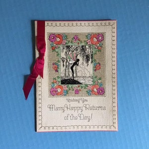 Vintage 1920's 1930's tarjeta de cumpleaños tarjeta de felicitación Art Deco Fairy/Pixie Collectible Scrap Booking Arts Crafts