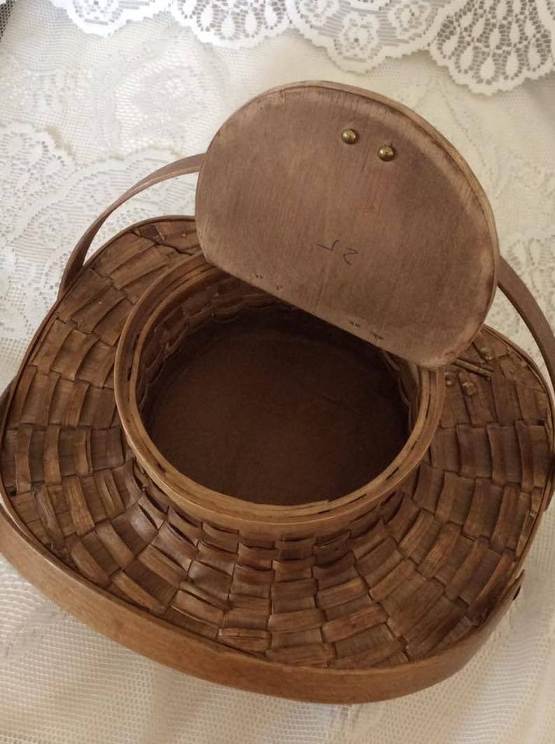 Vintage 1930s 1940s Handbag Purse Basket Sewing Knitting Crochet Wood Tote FOMERZ Made In Spain Unique Unusual image 2