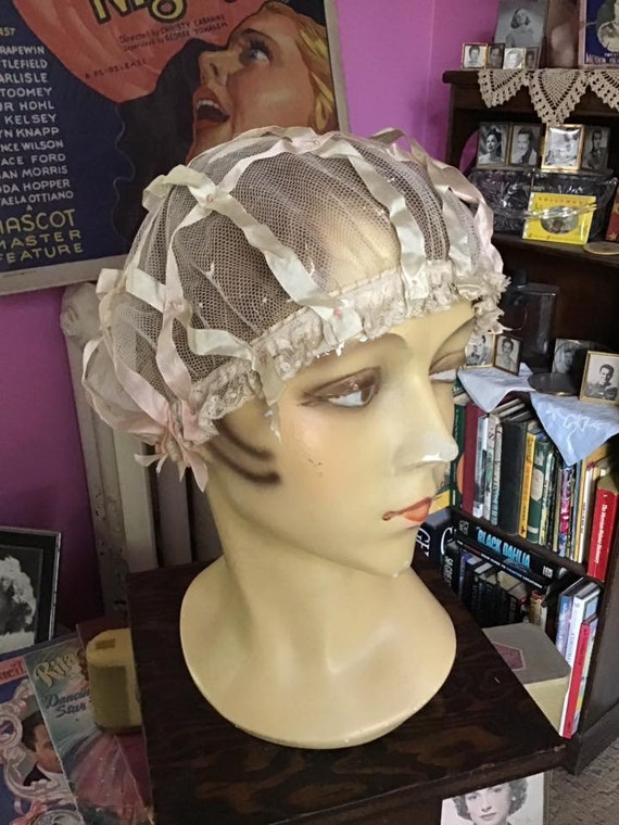 Vintage 1920's 1930's Bed Cap Flapper Art Deco Cre