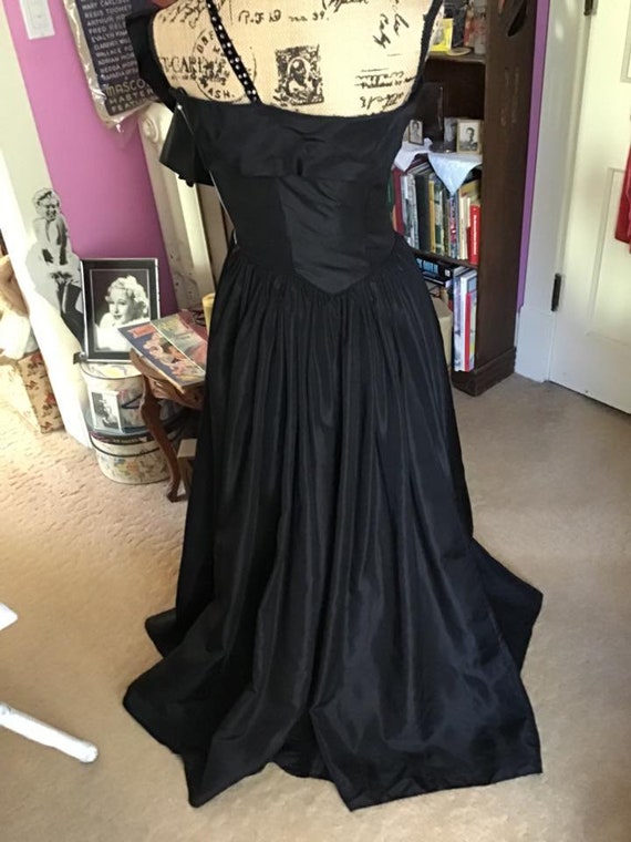 Vintage 1940s Dress Long Formal Gown Dark Black C… - image 5