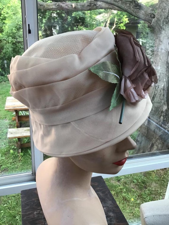 Vintage 1950s 1960s Hat Light Beige Bucket Style … - image 8