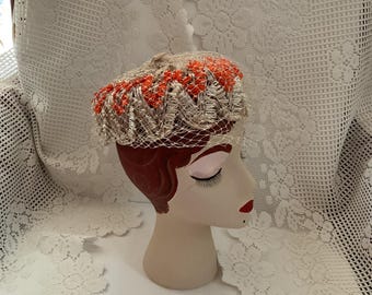 Gold and Orange Union-made Vintage Womens Pillbox Hat With  display picture 3