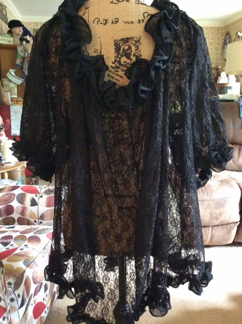 Vintage 1960s 1970s Robe Cover up Lingerie Black Lace Acetate - Etsy