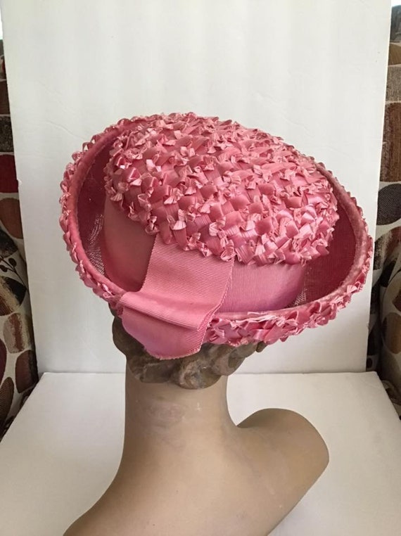Vintage 1960's Hat Pretty Pink Cellophane Straw W… - image 5