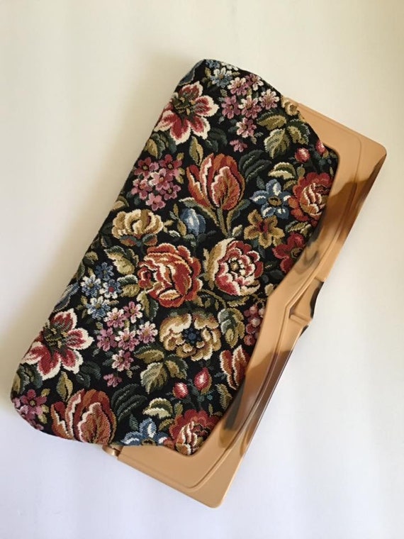 Vintage 1970's Clutch Hand Bag Purse Floral Fabri… - image 5