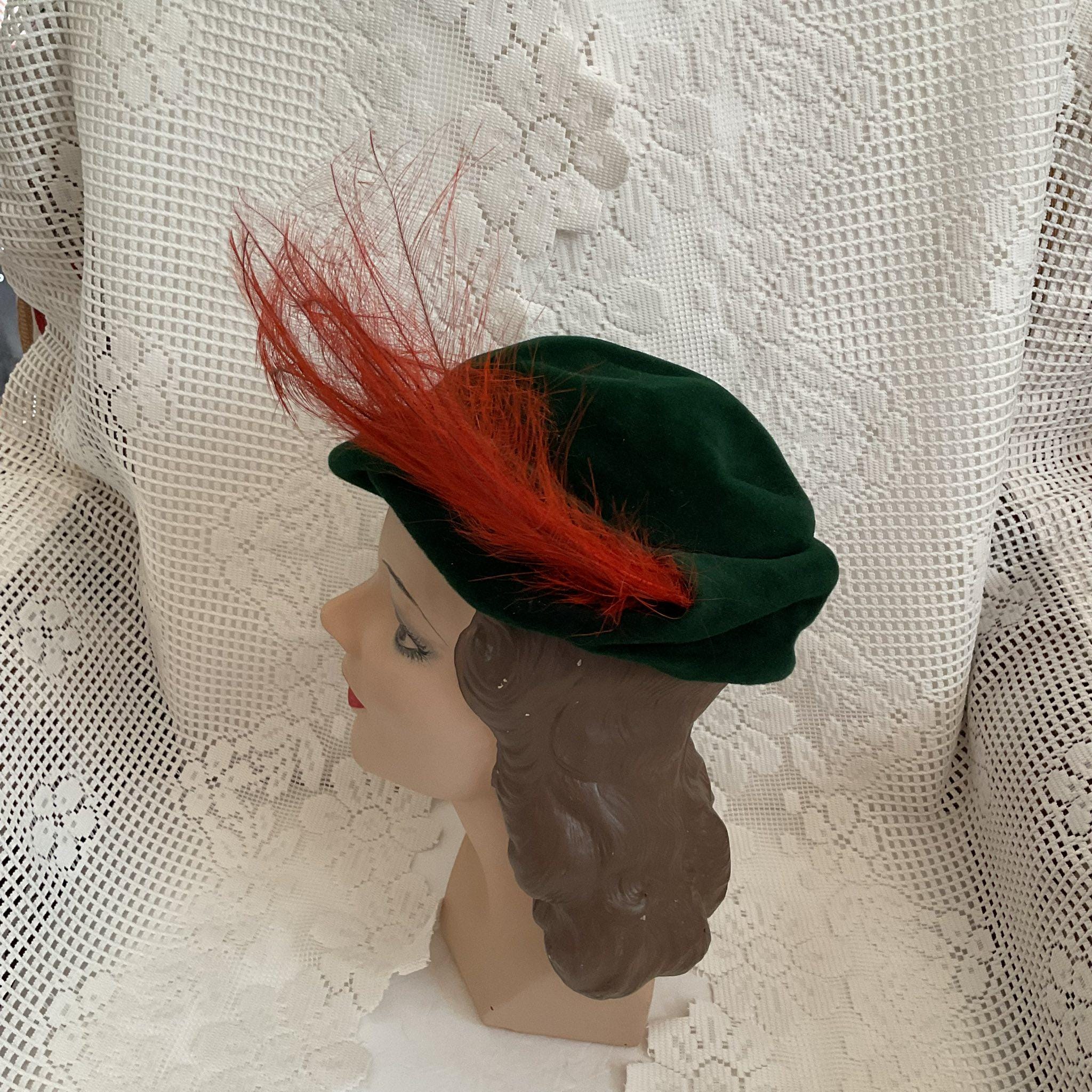 A.Brod Vintage 40\'S Elegant Dark Green Wool Tilt Feathered Artsy Womens Hat Three wool felt hats of the 1820s or 1830s. From Broadway to  main image 3