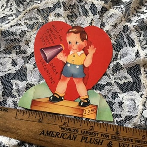 Vintage 1930's 1940's Valentine Card Little Boy With Megaphone Paper Ephemera Scrap Booking Arts Crafts Memorabilia Collectible Re-Purpose