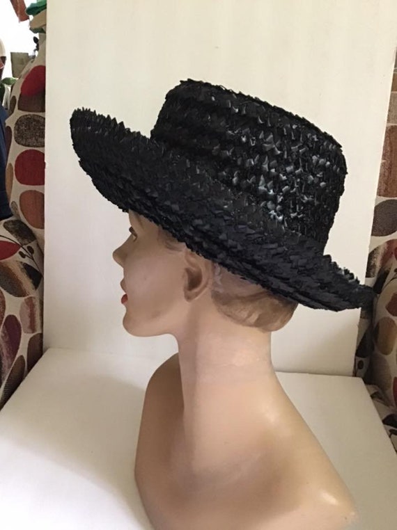 Vintage 1950's 1960's Hat Dark Black Cellophane S… - image 6