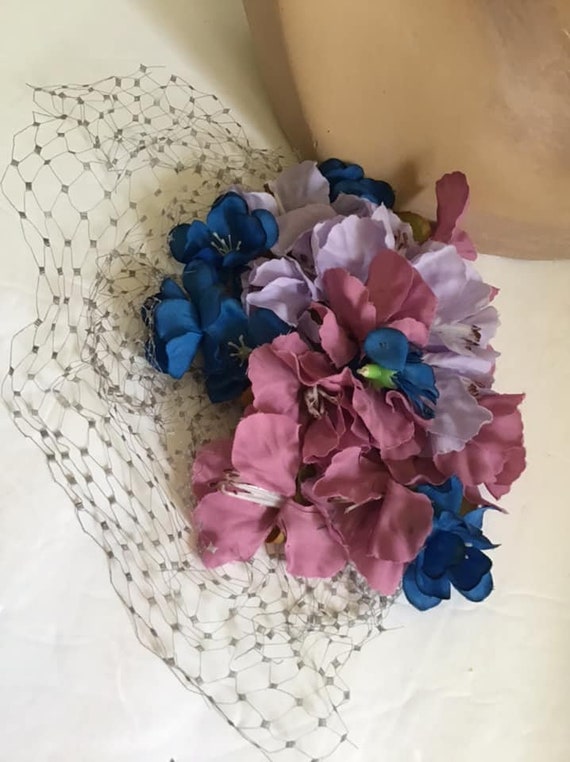 Vintage 1960's Hat Whimsy Head Topper Mauve/Purpl… - image 2