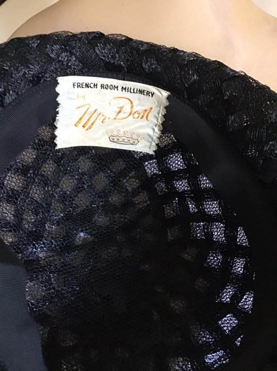 Vintage 1950's 1960's Hat Black Cellophane Straw … - image 2