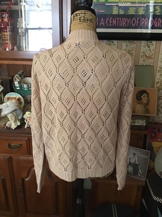 Vintage 1970's Sweater Cardigan Light Beige With … - image 5