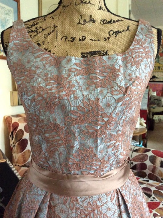Vintage 1950s 1960s Dress Light Blue Satin With A