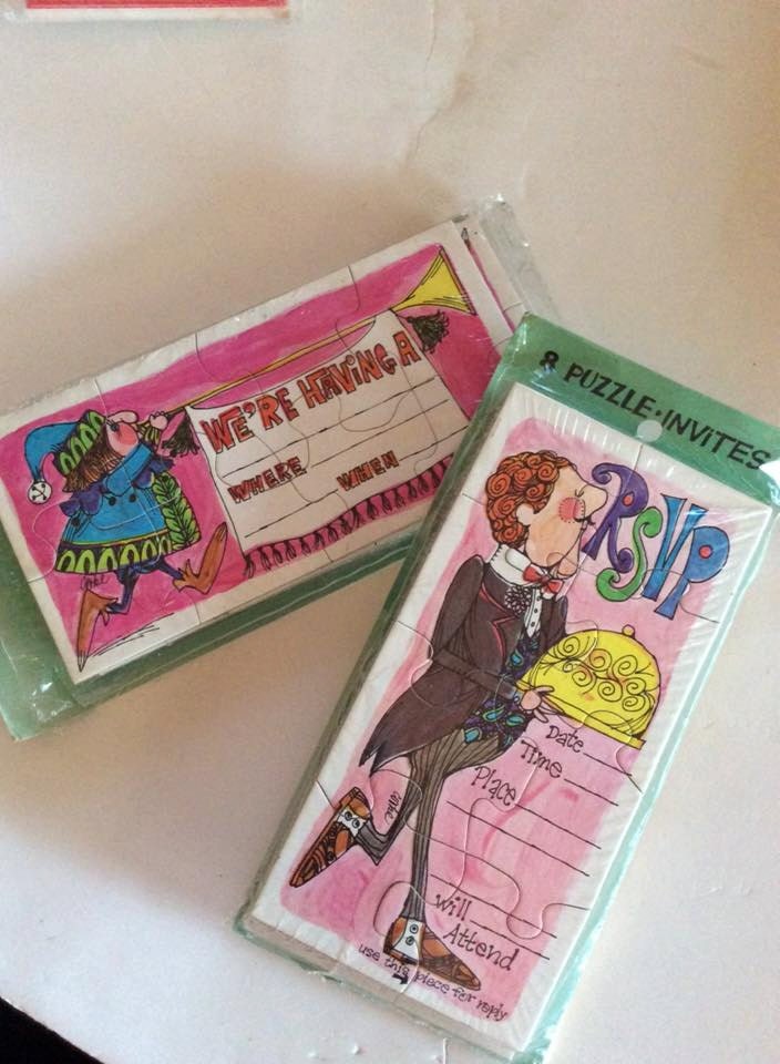 Vintage 1950s 1960s Invitations Party Jig Saw Puzzle Jester Butler Each Sold Separate