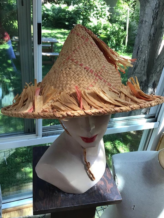 Vintage 1940s 1950s Hat Straw Beach Sun Poolside H