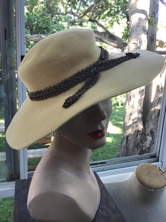 Vintage 1940s 1950s Hat Wide Brim *Rane'l Origina… - image 1