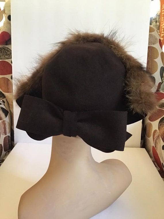 Vintage 1930's 1940's Hat Ladies Dark Brown Felt … - image 7