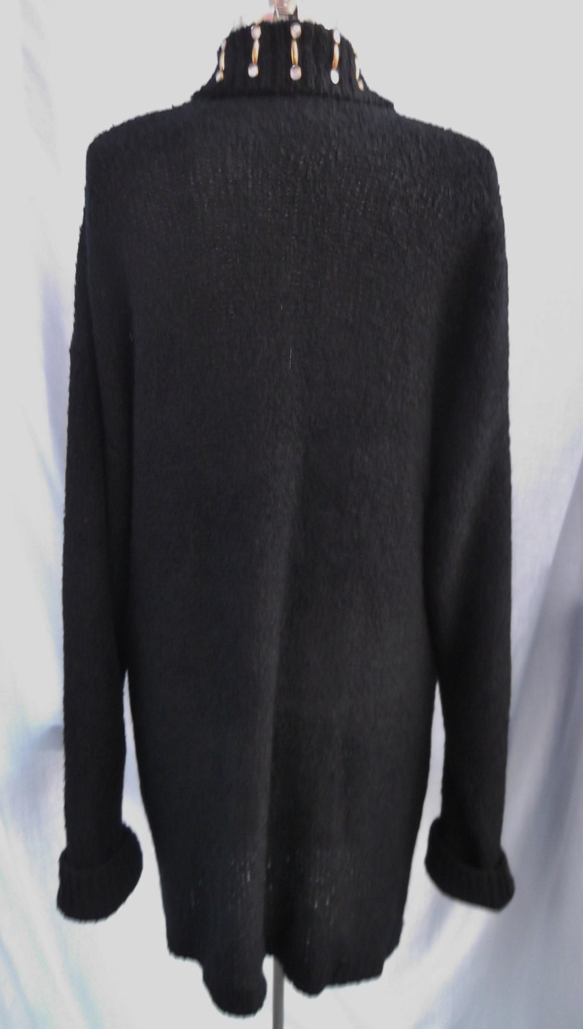 Vintage 1980s Sweater Cardigan Black Boucle Marshall-rousso