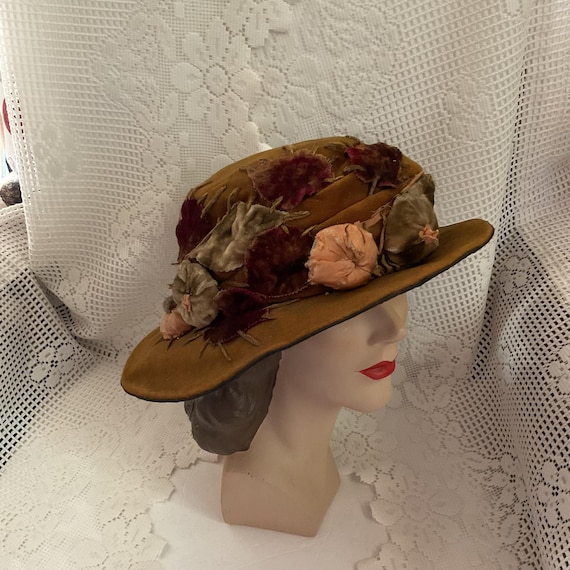 Vintage 1910’s Edwardian Maroon Velvet Floral Hat Vintage 1910 main image 3