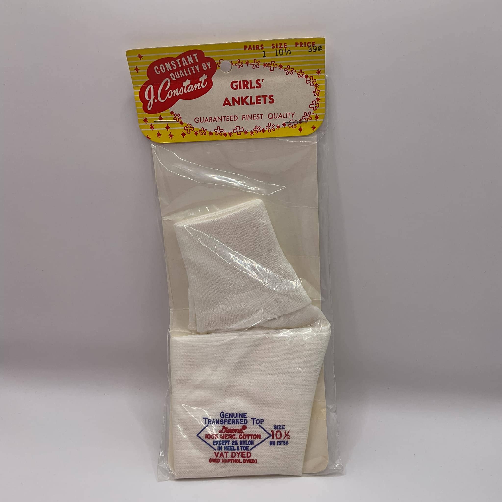 Vintage 1960's Socks White GIRLS Size Anklets Deadstock Sealed Inside Original Package Mercerized Cotton Nylon Heel & Toe